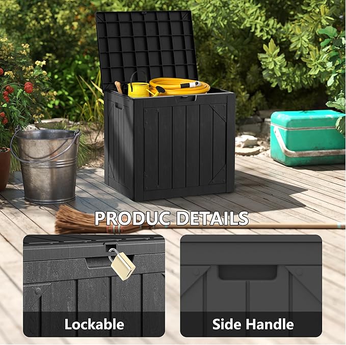 31 Gallon Resin Deck Box Waterproof Outdoor Storage Box for Patio Furniture Pool Accessories Indoor Storage for Cushion Garden Tools, Black