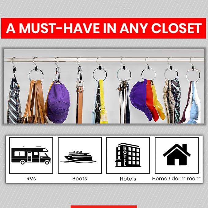 Multipurpose Closet Hangers, 50 Tie Belt Hanger for Closet, Great Space Saving Belt Organizer for Wardrobe, Ideal for Storing Belts, Ties, Scarfs, Baseball Hats, Purses & More, 2 Pack