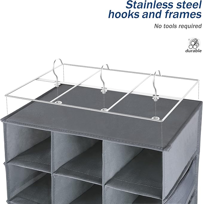 coastal rose Hanging Shoe Organizer for Closet, 24 Sections Shoe Holder Hanger Rack, Space-Saving Shoe Organizers and Storage, Grey