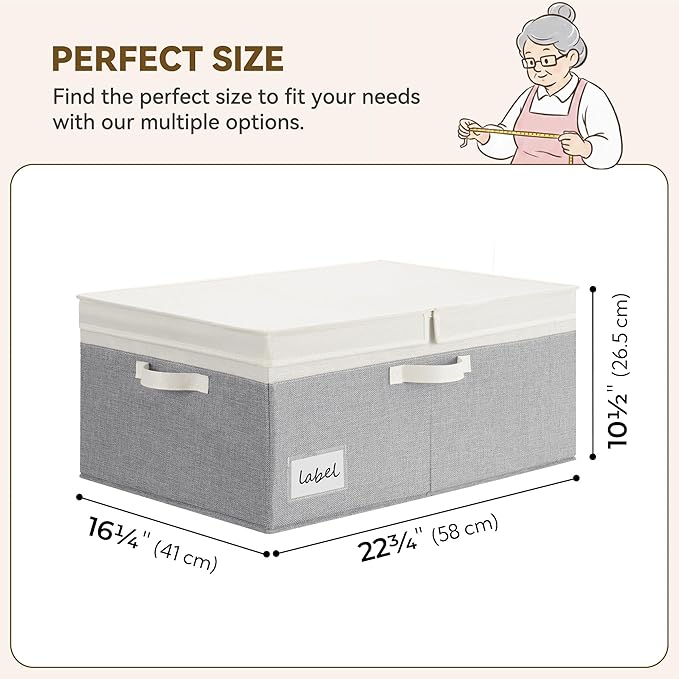 GRANNY SAYS Decorative Storage Boxes with Lid, Large Storage Bins with Double-Open Lid, Fabric Storage Bin for Clothes, 63L Closet Linen Storage Bin, White&Gray