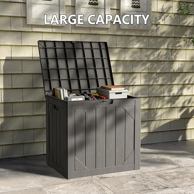 31 Gallon Resin Deck Box Waterproof Outdoor Storage Box for Patio Furniture Pool Accessories Indoor Storage for Cushion Garden Tools, Gray