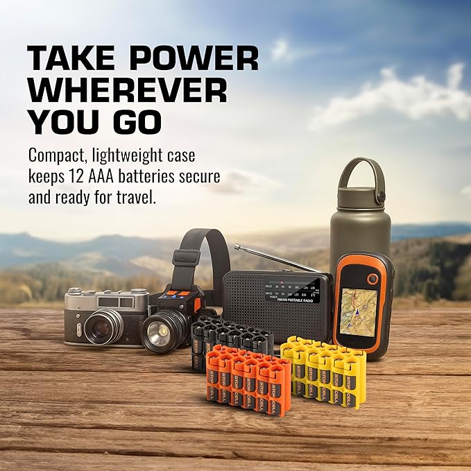 Storacell by Powerpax AAA Battery Storage Caddy, Orange, Holds 12 Batteries (Not Included)
