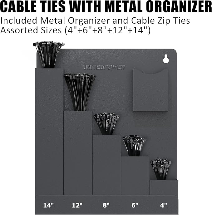 UNITEDPOWER Cable Tie Holder, Wall Mount Storage Rack Organizer for Workshop, Shed, Garage, Home, Fit Various Lengths Zip Tie