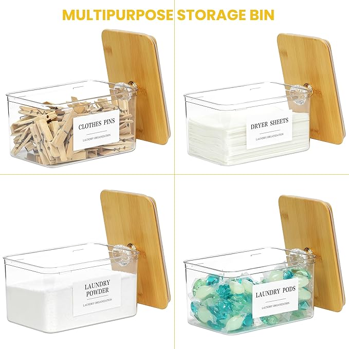 Dryer Sheet Holder with Lid, Clear Dryer Sheet Container, Dryer Sheet Dispenser with 4 Labels, Laundry Sheet Holder for Laundry Room and Organization