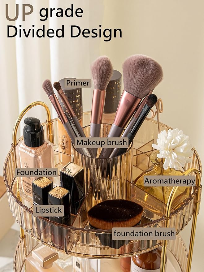360 Rotating Makeup Organizer,2 Tier Large Capacity Make Up Organizers and Storage,Skincare Perfume Vanity Organizers,Bathroom Cosmetics Storage Organizer Countertop(Gold)