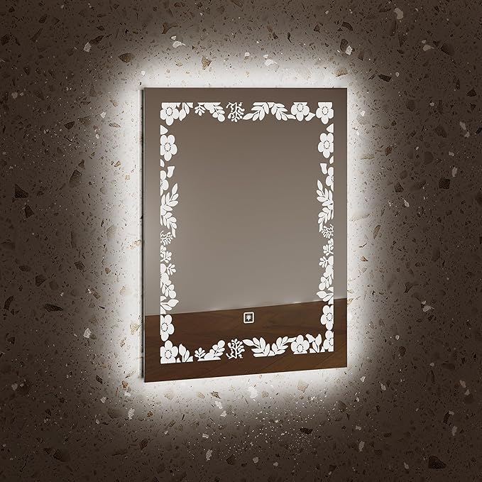 32"*24" Rectangular LED Vanity Mirror with Lights, Bedroom and Bathroom Mirror, Touch Control 3-Color Dimmable Lighting, Easy Wall Mount, Plug-in Power, with Elegant Pattern