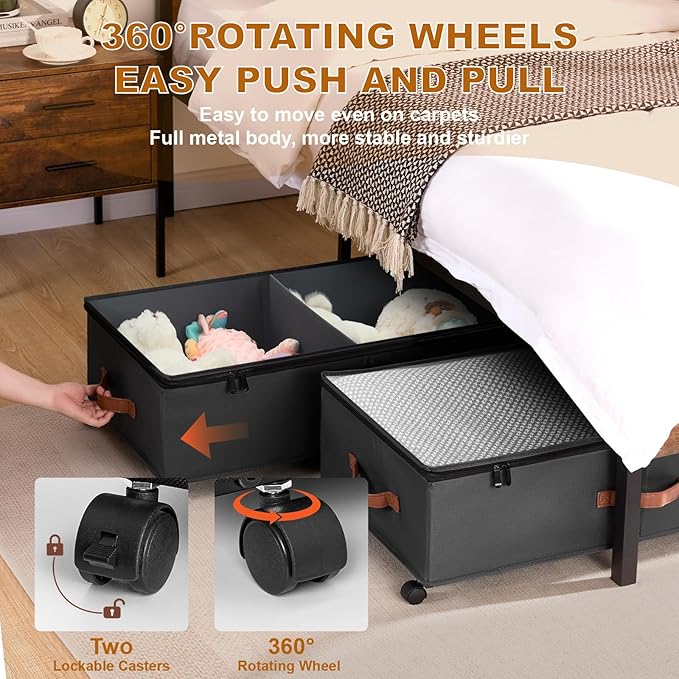 Under Bed Storage Containers with Wheels 9.5 inches Higher Under Bed Storage XXXL Underbed Shoes Blankets Clothes Storage Organizer 2 Pack Under the Bed Storage for College Dorms Bedroom Nursery Rooms