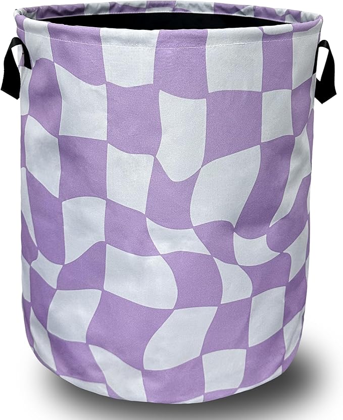 Funny Purple Checkerboard Laundry Basket With Handles Oxford Cloth Tote Bag Colorful Laundry Hamper 18.9" x 16.5 "Foldable Clothes Storage Bucket Toy Organizer For Bathroom/Laundry/Bedroom