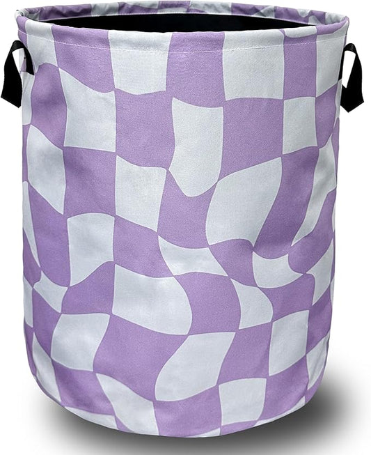 Funny Purple Checkerboard Laundry Basket With Handles Oxford Cloth Tote Bag Colorful Laundry Hamper 18.9" x 16.5 "Foldable Clothes Storage Bucket Toy Organizer For Bathroom/Laundry/Bedroom