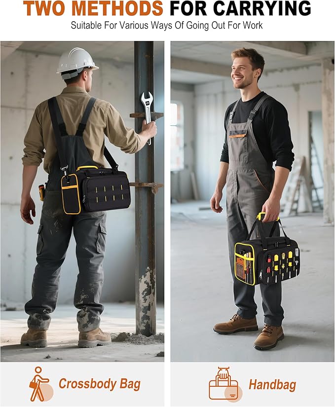 12-inch Tool Bag with Multiple Pockets, Heavy Duty Tool Tote for Men, Black