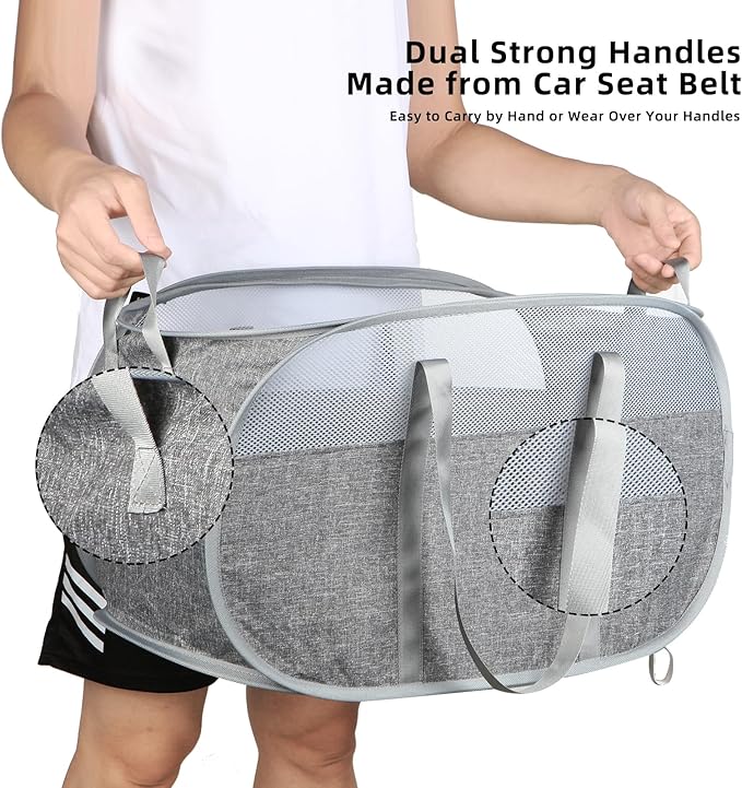 100L Collapsible Laundry Baskets, Tear Proof Pop Up Laundry Hamper with Dual Handles, Large Foldable Laundry Basket, Easy to Carry Laundry Hamper for Home, Laundry Room, Bedroom, Dorm, Travel Grey