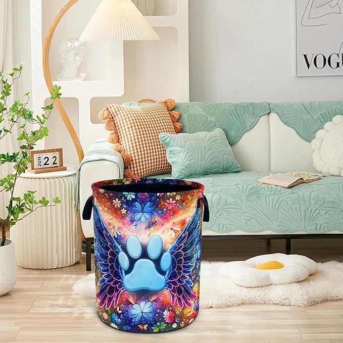 Pet Paw Prints Laundry Basket Cat Dog Animal Oxford Cloth Laundry Hamper Funny With Handle Foldable Portable Clothes Storage Basket 18.9 X 16.5 In Storage Bag For Laundry Room/Bathroom/Bedroom