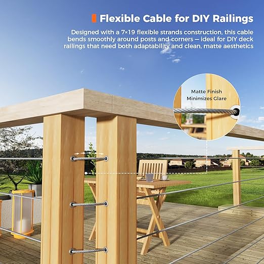 WAYSKA 350FT 3/16" 304 Stainless Steel Cable, Heavy Duty 7x19 Strands Wire Rope 3700lbs Load for Deck Railing, Zip Lines, Clotheslines and DIY Balustrades