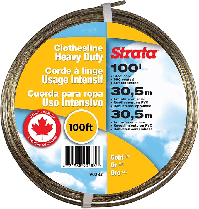 Strata Clothesline - Galvanized Steel Cable - PVC Coasting (Gold, 100')