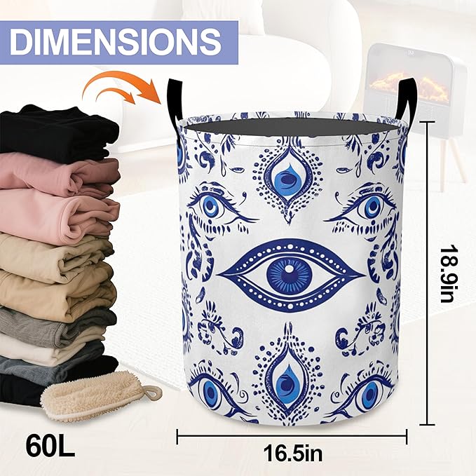 Blue Demon Eye Laundry Hamper Large Canvas Fabric Lightweight Storage Basket/Dirty Clothes Collapsible Waterproof for College Dorms, Boys and Girls Bedroom,Bathroom