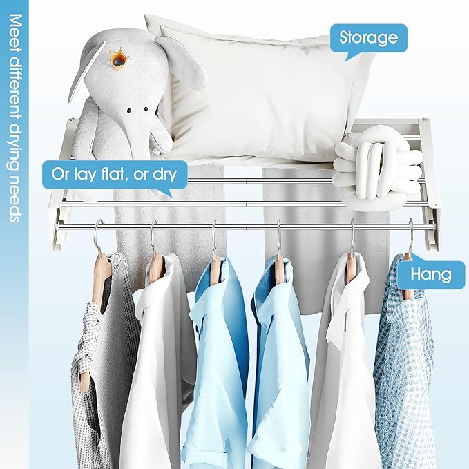 Clothes Drying Rack Wall Mounted 32“,Drying Rack Clothing Wall Mount,Laundry Drying Rack,Wall Mounted Clothes Hanging Rack (White)