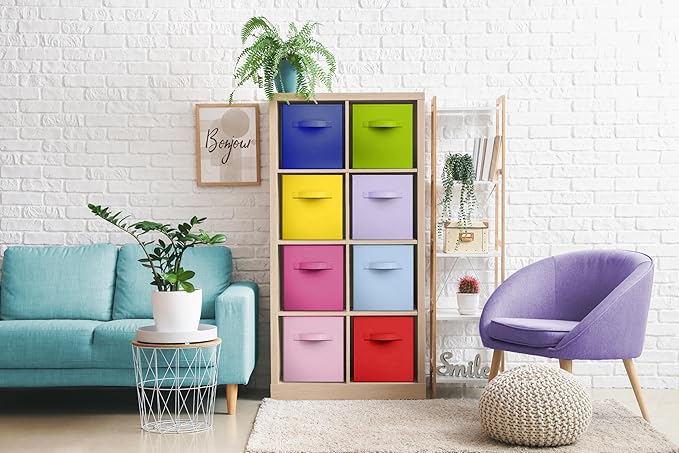 Sorbus Fabric Storage Cubes - 8 Foldable Storage Bins for Organizing Pantry, Cubbies, Toy Box - Clothes Storage & Closet Organizer - 13 Inch Collapsible Cube Baskets for Shelves with Handle