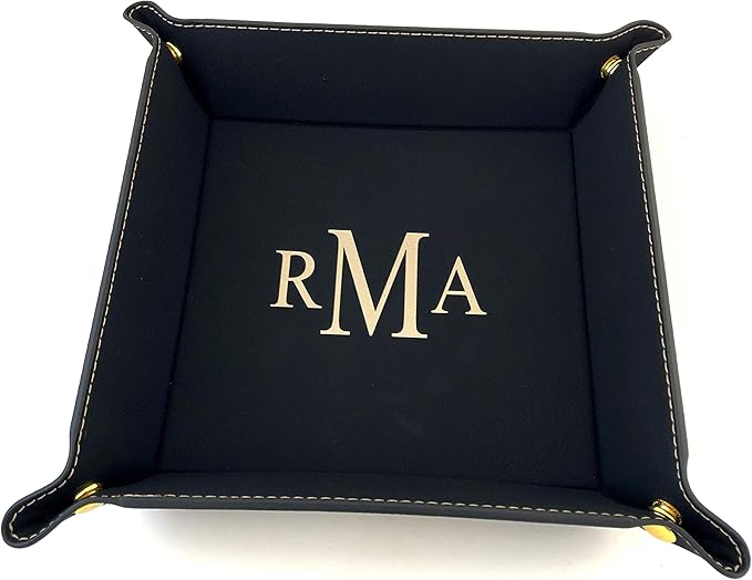 The Personal Exchange Monogram Tray Valet Jewelry Caddy (Black with Gold)