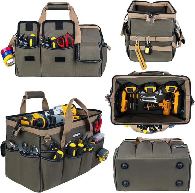 Tool Bag,16-Inch Heavy Duty Tool Bags for Men,27 Pockets Tool Box Organizer Storage,Wide Mouth Toolbag Tools Tote Carrying Case for Dad,Mechanic,Electrician,Bag Only
