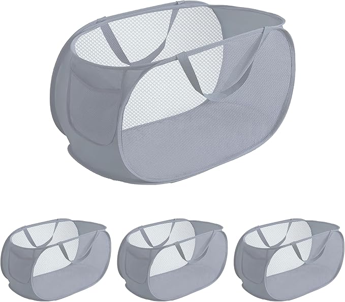 4 Pcs pop up laundry hamper Sturdy Large Capacity collapsible laundry basket,Laundry Room,Toy storage,Versatile Use-Home,Camping,Dorm,Hotel,Travel(Grey)