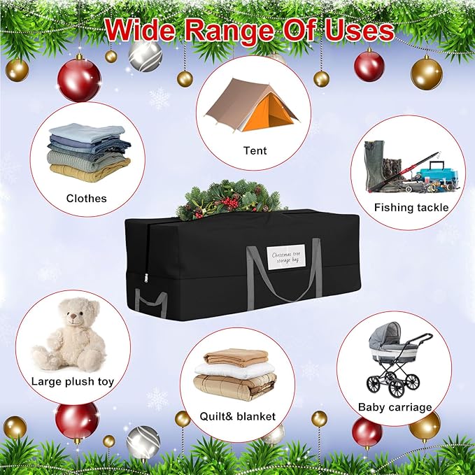 Christmas Tree Storage Bag, Fits Up 10 Ft Tall Artificial Trees, Heavy-Duty 600D Oxford Tree Bag with Reinforced Handles Zipper Clear Pocket, Storage Bags for Moving Items, Clothing, Outdoor, Bedding