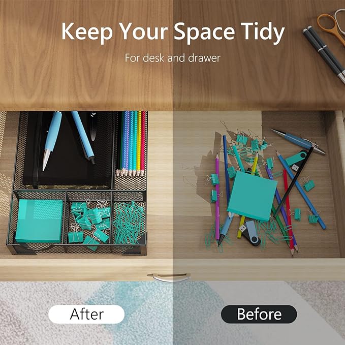 Desk Drawer Organizer, Office Desk Organizer Tray with 5 Dividers, Pen Pencil Drawer Organizer for Office Supplies, Desktop, Bathroom, Kitchen, Makeup, Vanity