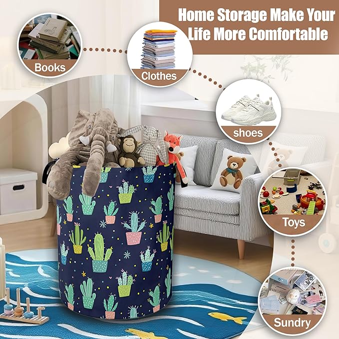 Laundry Hamper,Cactus Laundry Baskets,Waterproof Oxford Cloth Toy Storage for Bedroom,Bathroom,Nursery,16x20.8 Inch