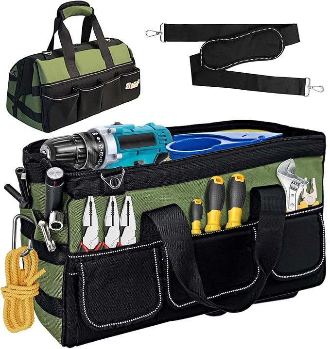 16 Inch Tool Bag with 25 Pockets Heavy Duty Portable Electrician Toolbox Tool Organizer Bag with Soft Handle Suitable for Electricians Carpenters Gardeners Construction Workers Mechanic Plumber