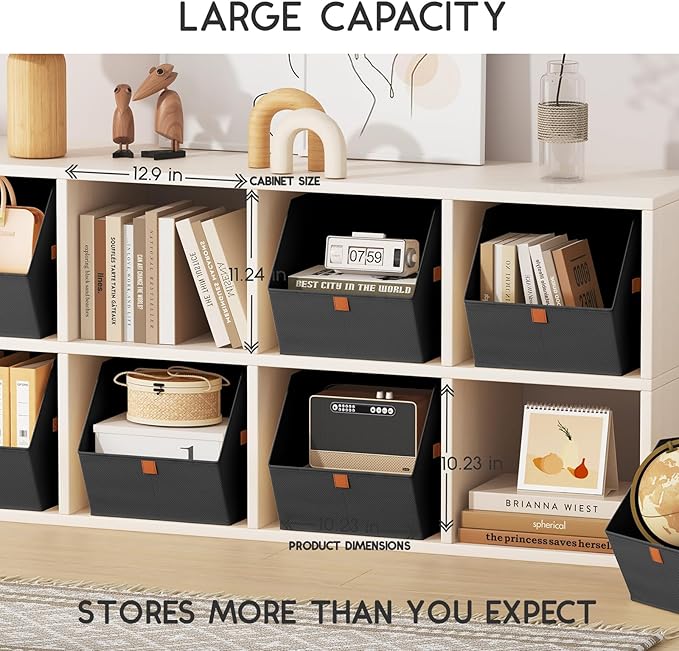 Fabric Closet Storage Cubes - 6 Pack Square Storage Bins with Dual Handles for Clothes, Towels, Toys, Cube Storage Organizers for Bedroom, Nursery, Shelves, Closet, Small Spaces, Black