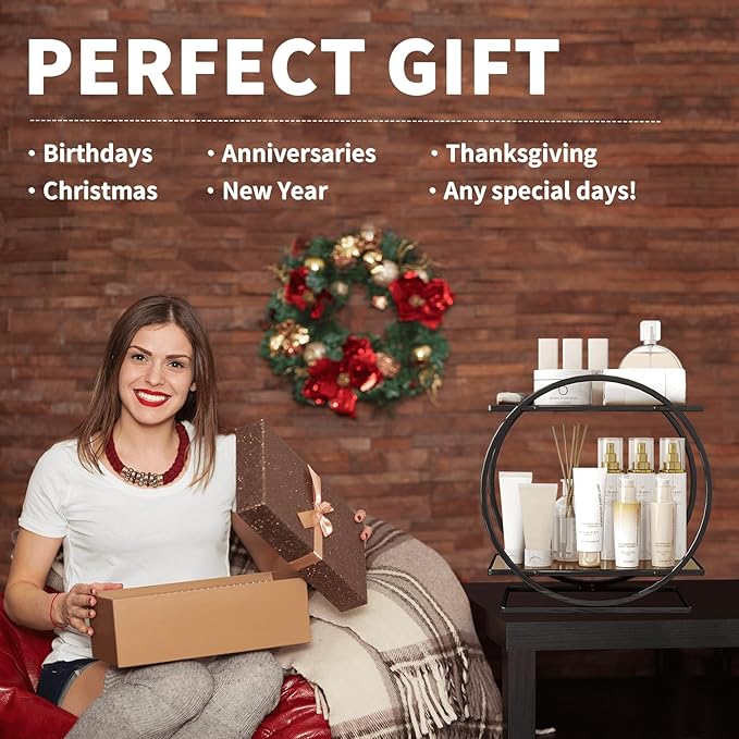 Perfume Organizer for Dresser, Black Bathroom Counter Organizer, 2 Tier Vanity Makeup Organizer, Bathroom Organizer and Storage for Skincare Cosmetic Perfume Display Stand for Bedroom Decor