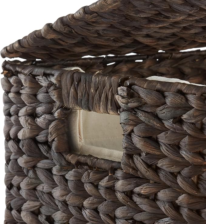 Casafield 2-Section Laundry Hamper with Removable Liner Bags - Espresso Dark Brown, Woven Water Hyacinth Double Laundry Basket Sorter for Clothes