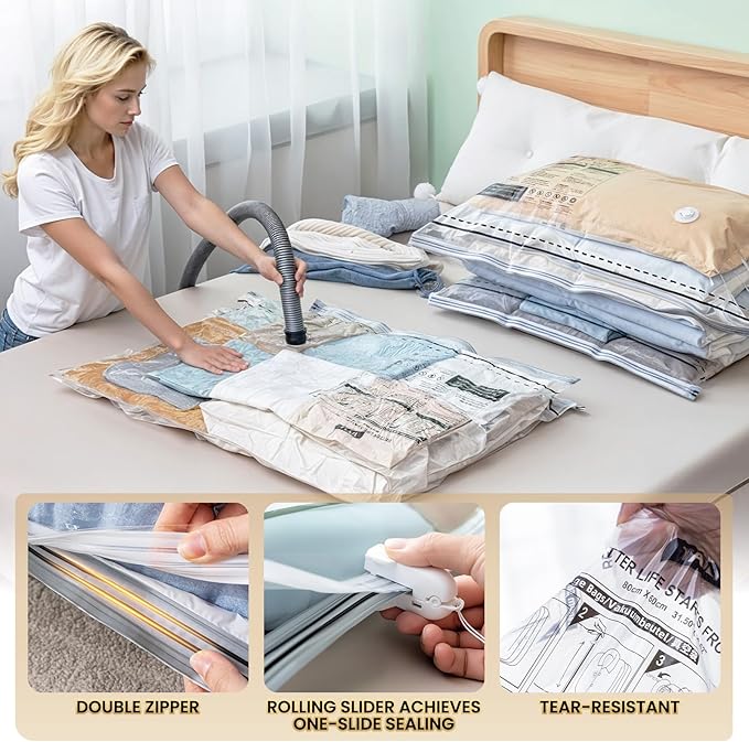 TAILI 10 Pack Vacuum Storage Bags, LONG SIDE ZIP (5 Large+5 Jumbo), Multi-Size Vacuum Seal Bags for Clothing, Storage Bulky Beddings, Comforters and Clothes, Space Saver for Closet Organization