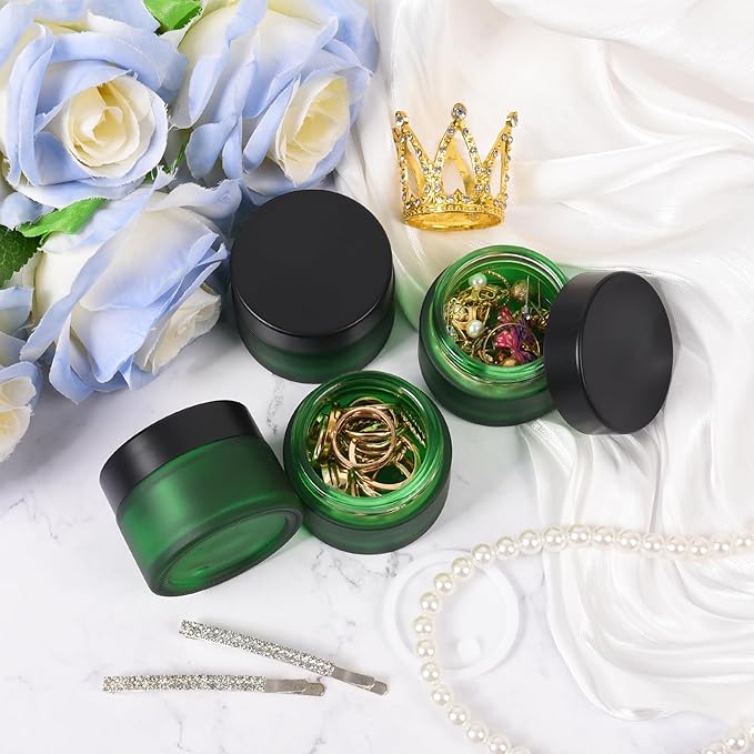 1 oz Glass Jars with Lids, Empty Cosmetic Jars, Airtight Containers with Inner Seal for Creams, Balms, Ointments, DIY Crafts, Salves (48 Pack, Green Frosted)