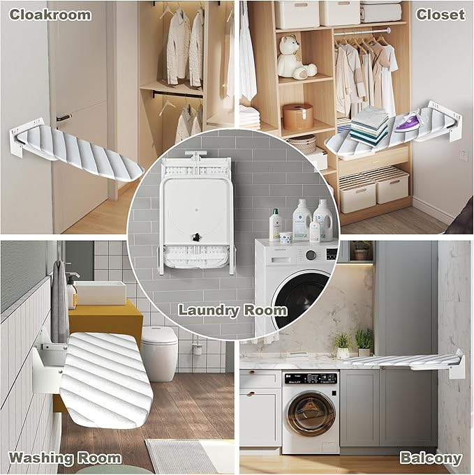 uyoyous Wall Mounted Ironing Board 37.4x11.8x7.3 inch Foldable Iron Board Wall Mount 180° Swivel Heavy Duty Ironing Boards with Heat Resistant Cover for Home Laundry Room
