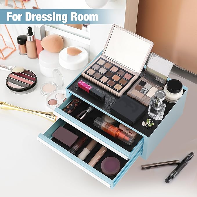 WORKPRO 12.5" Mini Tool Box with 2 Drawers & 1 Open Top Storage, Small Metal Tool Chest with PVC Liners & PP Feet Pads, Cold Rolled Steel Toolbox with Drawer Liners & Magnetic Tabs