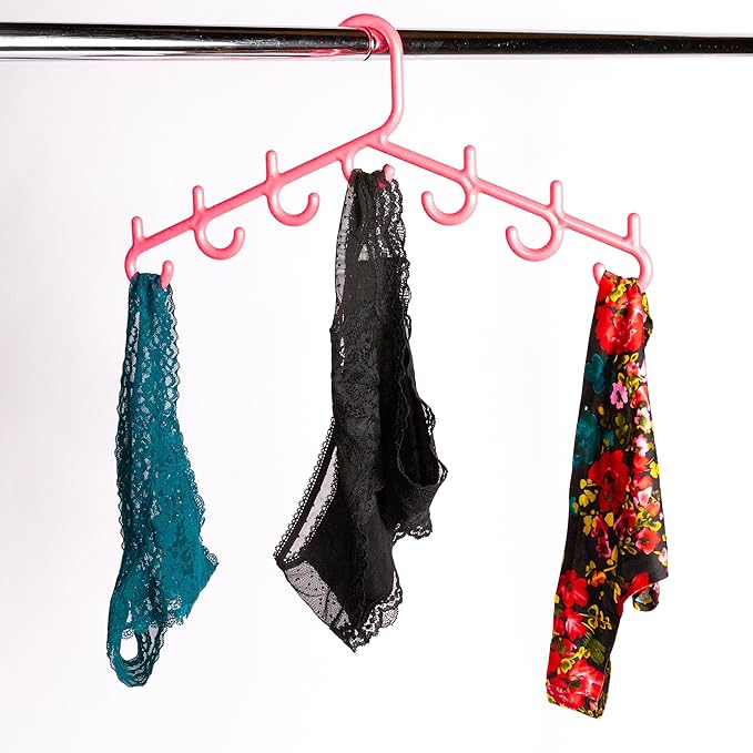 Made in USA Multi-Use Hanger for Bras, Lingerie, Hats & Scarves 5-Pack | Patented Closet Organizer | 7-Hook Space Saver for Underwear, Ties, Belts | No Clips, Lightweight Design