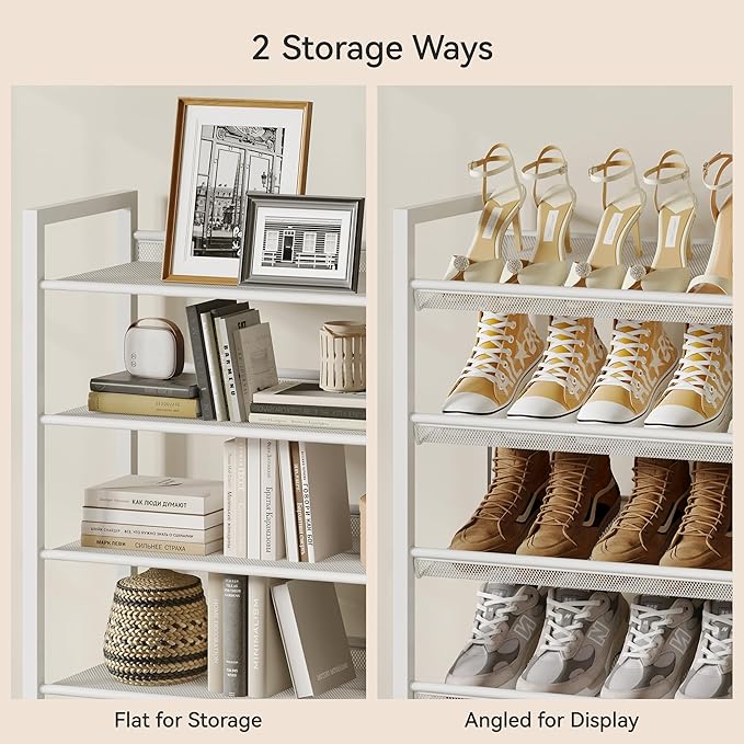 Shoe Rack,8 Tier Metal Shoe Organizer,Max Holds 40 Pairs,Heavy Duty Shoes Shelf for Garage, Entryway, Closet,White