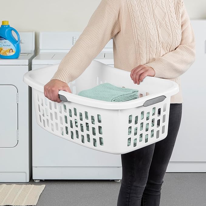 Sterilite 6 Pack HipHold Laundry Basket, Plastic Rectangle Clothes Hamper with Comfort Grip Handles & Reinforced Rim, 1.5 Bushel Capacity, White