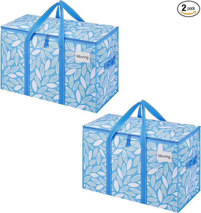 VENO 2 Pack Moving Bags, Heavy Duty, Moving Boxes Alternative, Packing Storage Supplies, Dorm Room Essentials with Zipper for Clothes, Extra Large Packaging Totes (Spring Breeze, 2 Pack)