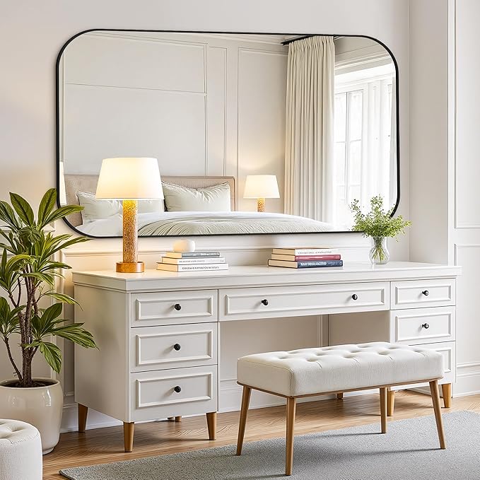 Bathroom Mirror for Wall, Large Bathroom Vanity Mirror for Over Sink 40 x 65, Black HD Reflection Shatterproof Mirror for Living Room Bedroom Entryway, Metal Frame Rectangular Shape