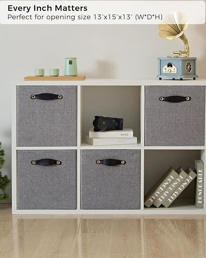 Foldable Fabric Storage Bins Cubes, 13x15x13 Inch Kallax Cubby Bins with Dual Handles, Dim Gray, 4 Pack