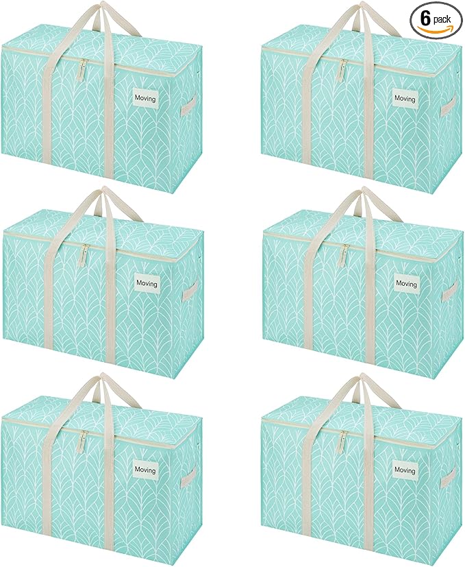 VENO 6 Pack Moving Bags, Heavy Duty, Moving Boxes Alternative, Packing Storage Supplies, Dorm Room Essentials with Zipper for Clothes, Extra Large Packaging Totes (Evergreen, 6 Pack)