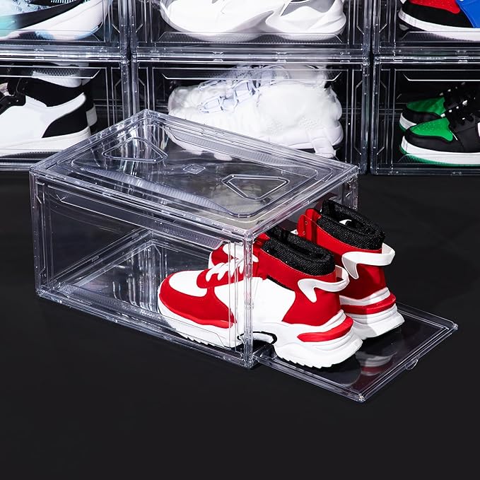 12 Pack Acrylic Shoe Boxes,Clear Plastic Stackable Sneaker Box,Shoe Containers,Shoe Display Case,Sneaker Storage,Fits Up to Size 15