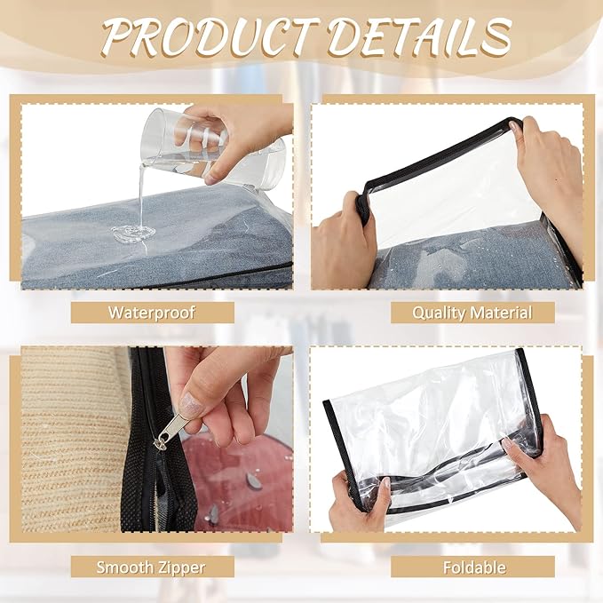 20 Pieces Clear Vinyl Zippered Storage Bags 15 x 11 x 4 Inch Sweater Storage Bags Plastic Bed Sheet Organizer for Blanket Closet Clothing Linen Sweater Clothes Pillow