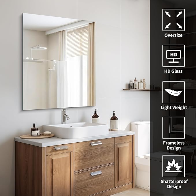 CILIBER Frameless Mirror, 30x36 inch Rectangle Bathroom Mirror for Wall, Upgraded Shatterproof Vanity Mirror with Polished Edge for Bathroom,Bedroom,Living Room and Entryway