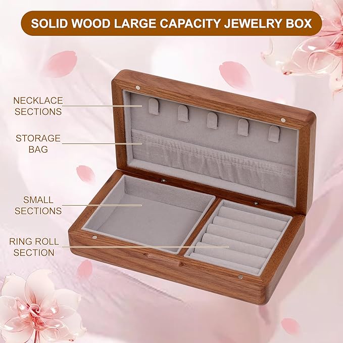 Small wooden, portable travel jewelry, Vintage Walnut Wood Jewelry Case，watch storage box, necklace, ring, earring storage gift box, vintage exquisite walnut jewelry box