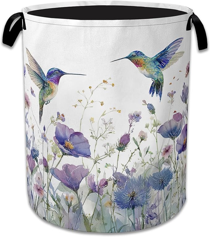 Hummingbird Flowers Laundry Basket Collapsible Laundry Hamper Clothes Toy Storage Bin for Bathroom Bedroom Room Decor 16" X 20.8"