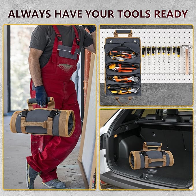 Tool Bag Tool Bags for Men Heavy Duty Tool Organizer, Portable Roll Up Tool Bag Gifts For Him, Mechanic, Electrician and Hobbyist, Car Tool Roll Organizer