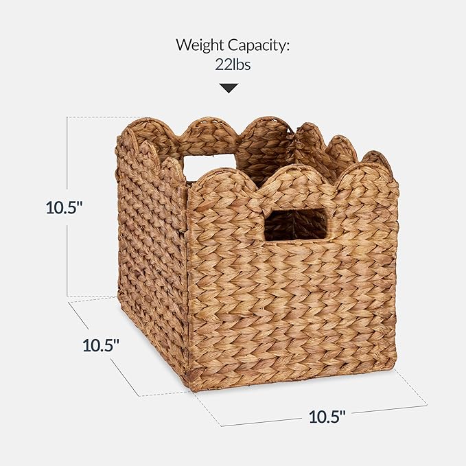 Best Choice Products 10.5x10.5in Scalloped Hyacinth Baskets, Set Of 5 Multipurpose Collapsible Storage Organizer, Handwoven Laundry Totes for Bedroom, Living Room, Shelves – Chestnut
