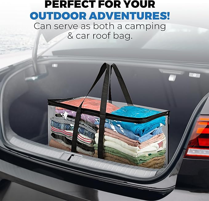 2 Pack Clear Large Moving Bags, Heavy Duty Storage Bags, College Totes, Storage Bins, for Organizing Blankets, Clothing for College, Dorm, Packing, Durable with Zipper and Handle 25x14x12